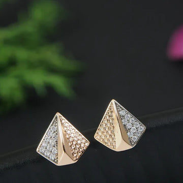 Gold-Plated Geometric Shaped Anti-Tarnish CZ Stone-Studded Earrings