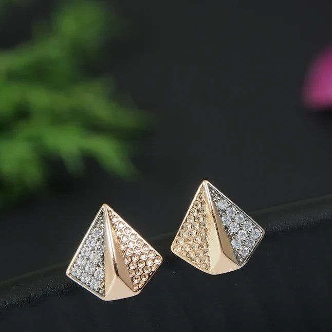 Gold-Plated Geometric Shaped Anti-Tarnish CZ Stone-Studded Earrings