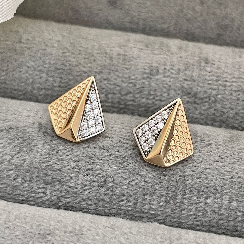 Gold-Plated Geometric Shaped Anti-Tarnish CZ Stone-Studded Earrings