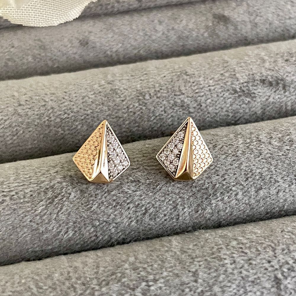 Gold-Plated Geometric Shaped Anti-Tarnish CZ Stone-Studded Earrings