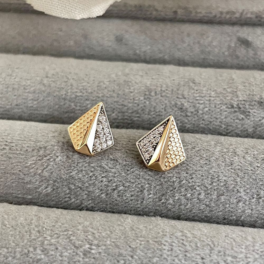 Gold-Plated Geometric Shaped Anti-Tarnish CZ Stone-Studded Earrings