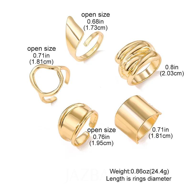 Gold-Plated Geometric Stacking Rings 5-Pack