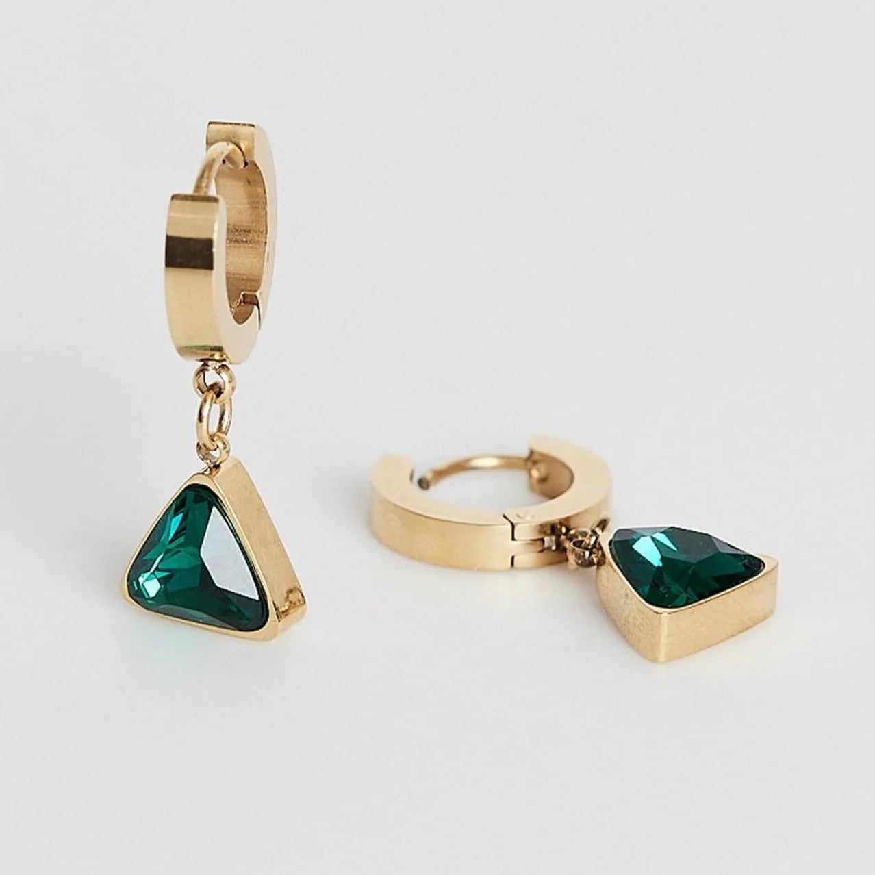 Gold-Plated Green Gemstone Anti-Tarnish Drop Earrings