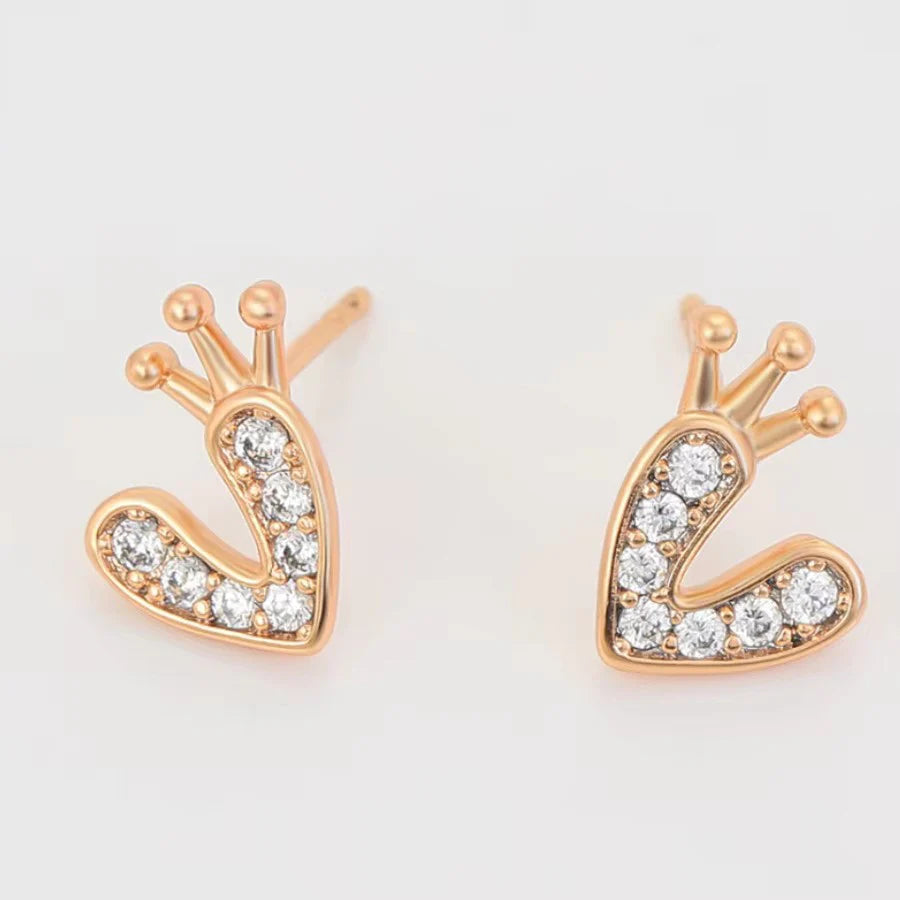 Gold-Plated Heart-Shaped AD Embellished Stud Earrings