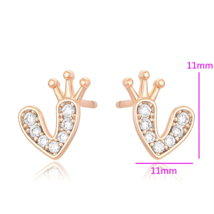 Gold-Plated Heart-Shaped AD Embellished Stud Earrings