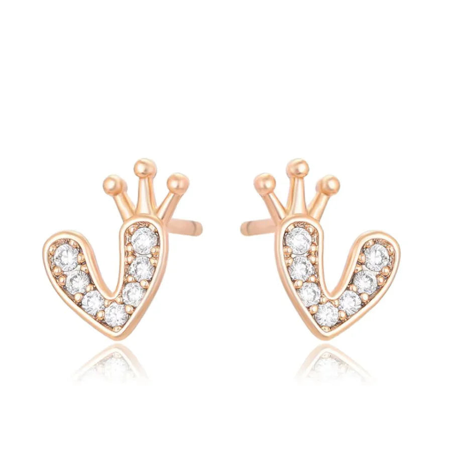 Gold-Plated Heart-Shaped AD Embellished Stud Earrings