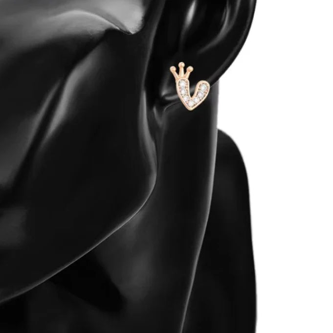 Gold-Plated Heart-Shaped AD Embellished Stud Earrings