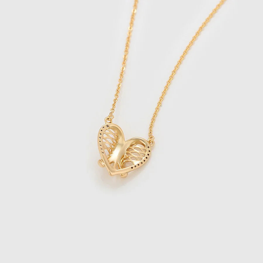 Gold-Plated Heart-Shaped CZ Stone-Studded Demi-Fine Pendant Necklace