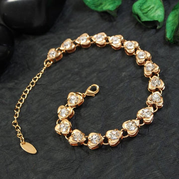 Gold-Plated Heart Link Cubic Zirconia Studded Bracelet