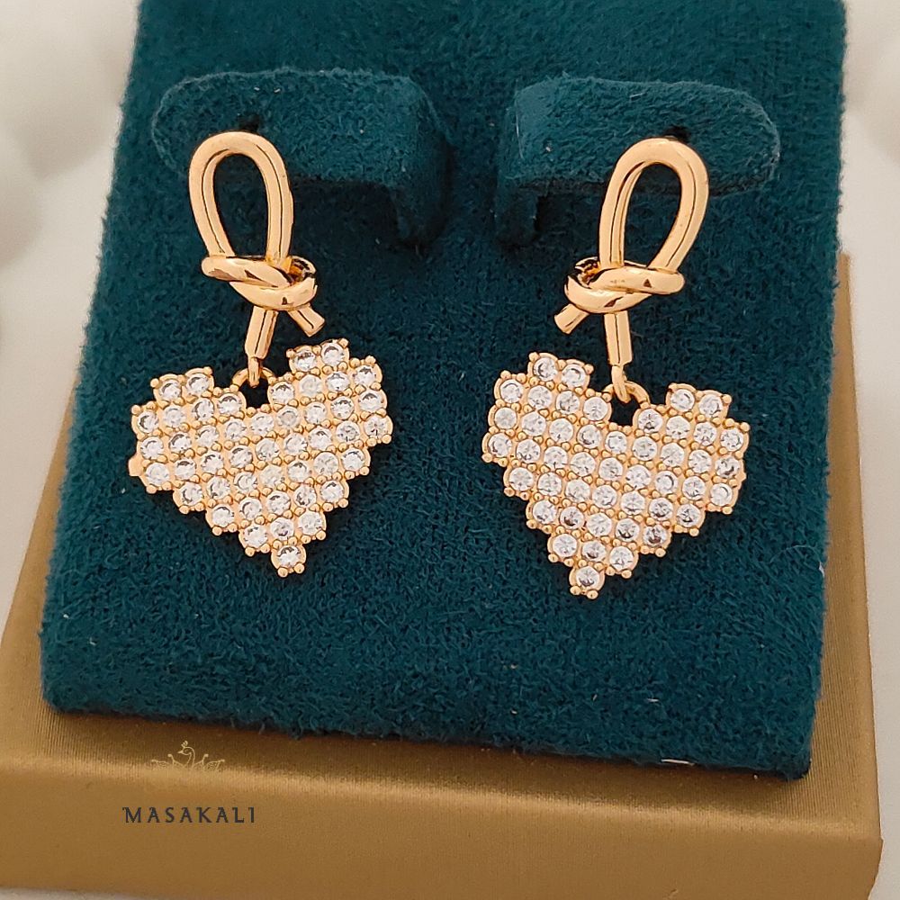 Gold-Plated Heart Shaped Korean AD Earrings