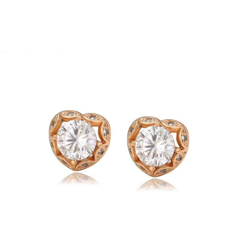 Gold-Plated Heart Shaped Zirconia Crystal Studded Earrings