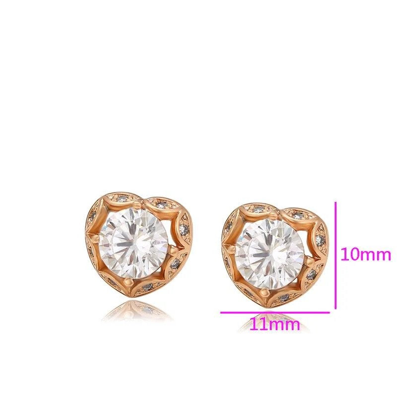Gold-Plated Heart Shaped Zirconia Crystal Studded Earrings