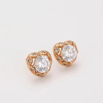 Gold-Plated Heart Shaped Zirconia Crystal Studded Earrings