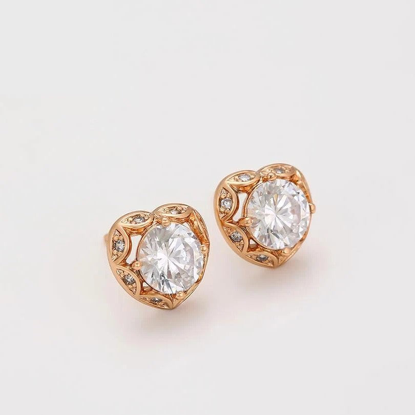 Gold-Plated Heart Shaped Zirconia Crystal Studded Earrings