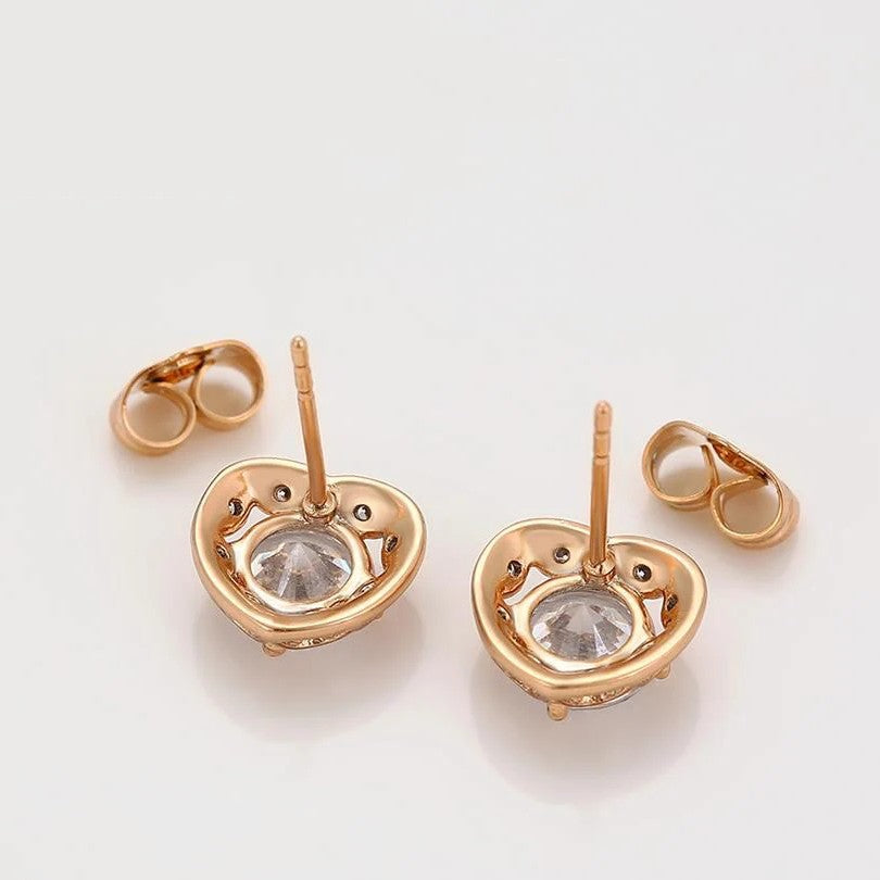 Gold-Plated Heart Shaped Zirconia Crystal Studded Earrings