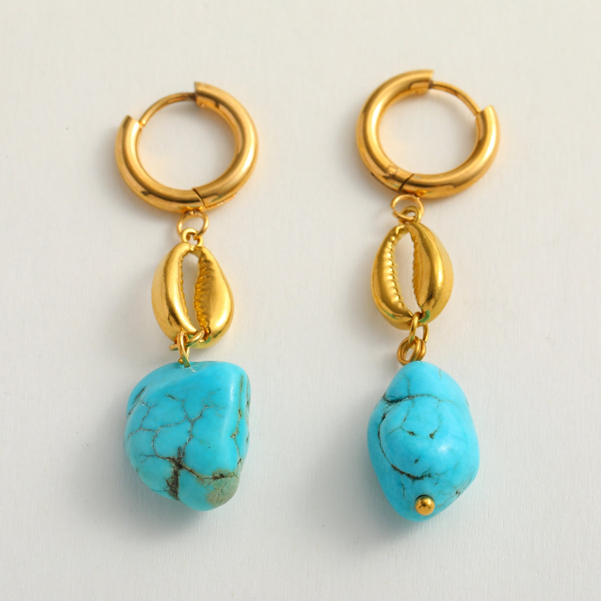 Gold-Plated Hoop Hanging Turquoise Stone Drop Earrings