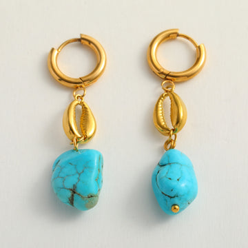 Gold-Plated Hoop Hanging Turquoise Stone Drop Earrings
