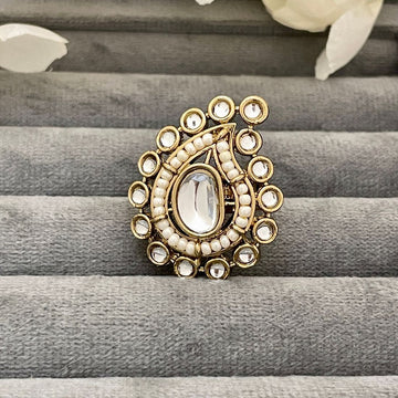 Gold-Plated Indo-Western Adjustable Seed Beaded Kundan Ring