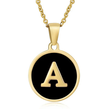 Gold-Plated Initial A Letter Pendant Necklace, Alphabet 'A' Jewellery, Black