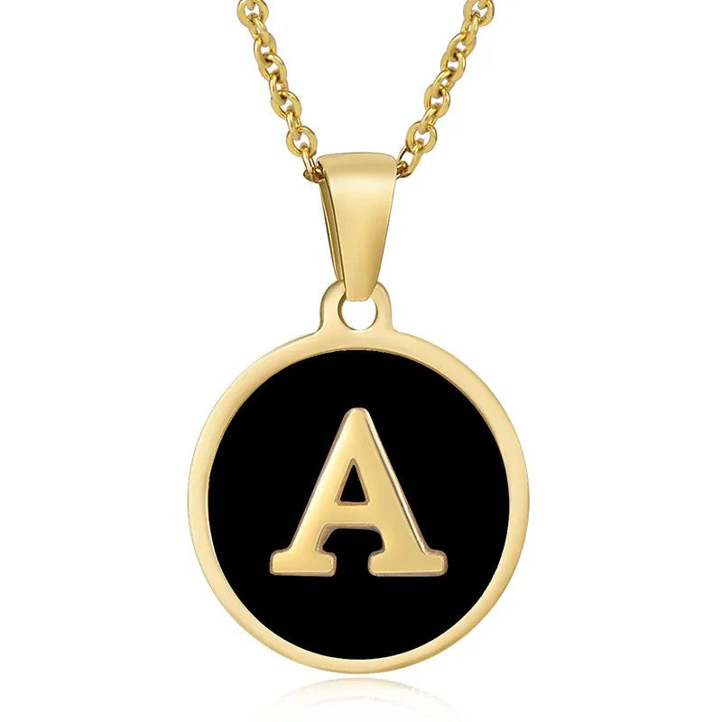 Gold-Plated Initial A Letter Pendant Necklace, Alphabet 'A' Jewellery, Black