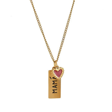 Gold-Plated Mama & Heart Pendant Necklace, Mother's Day Gift