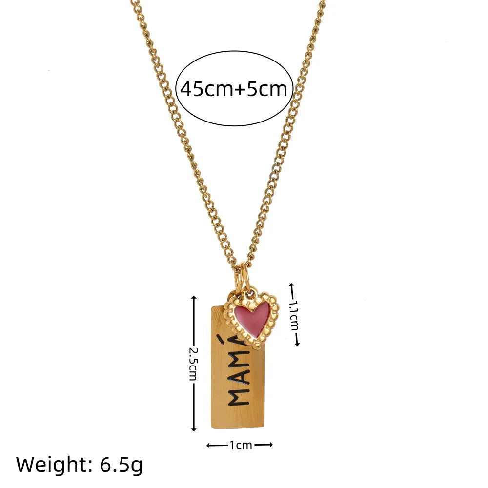 Gold-Plated Mama & Heart Pendant Necklace, Mother's Day Gift