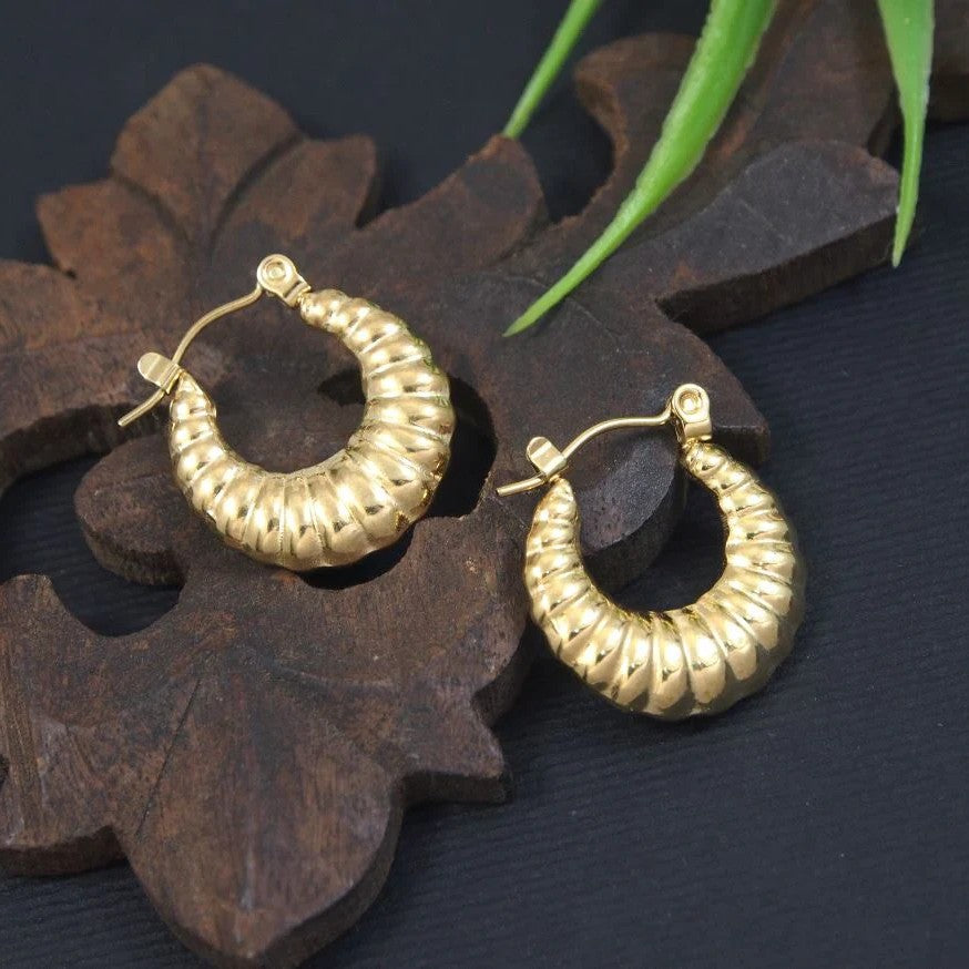 Gold-Plated Mini Croissant Anti-Tarnish Hoop Earrings