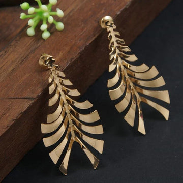 Gold-Plated Monstera Leaf Shaped Drop Earrings