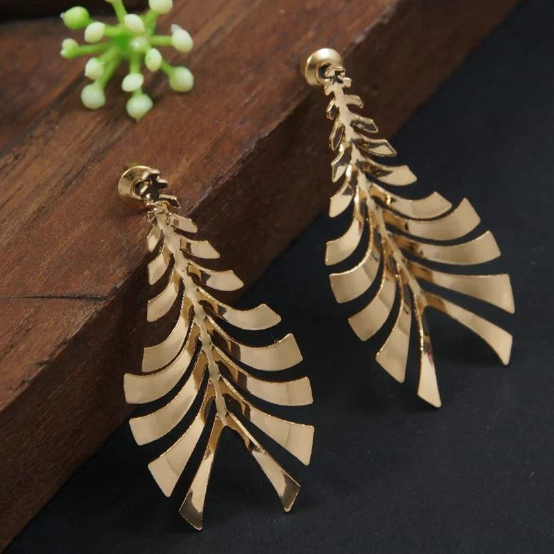 Gold-Plated Monstera Leaf Shaped Drop Earrings