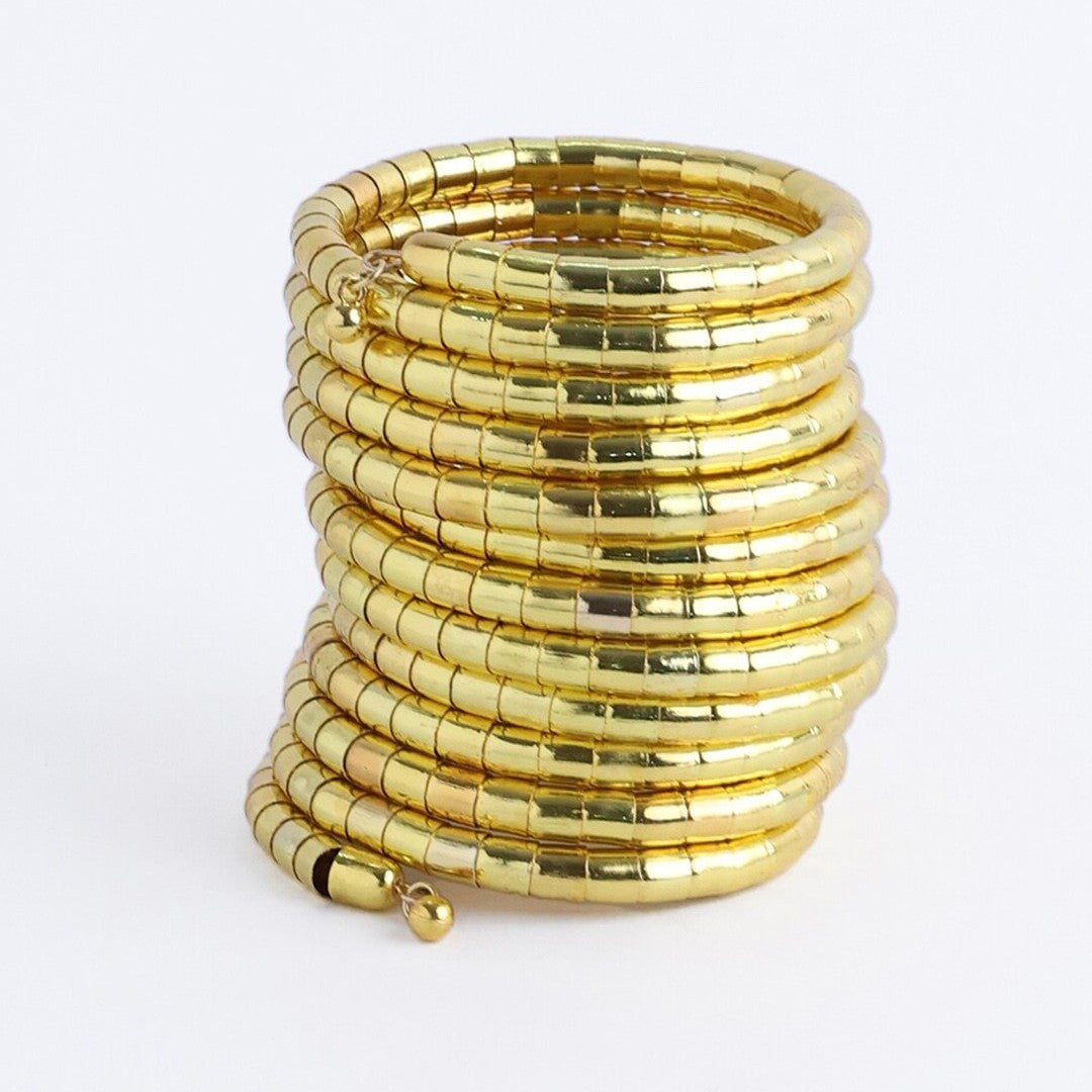 Gold-Plated Multi-Layered Spiral Bangle, Adjustable Bracelet For Women (1pc)