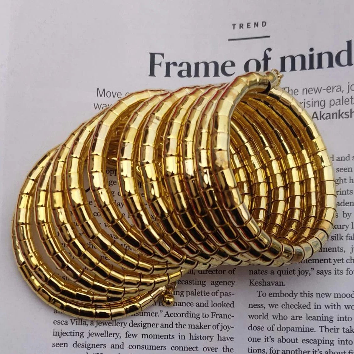 Gold-Plated Multi-Layered Spiral Bangle, Adjustable Bracelet For Women (1pc)