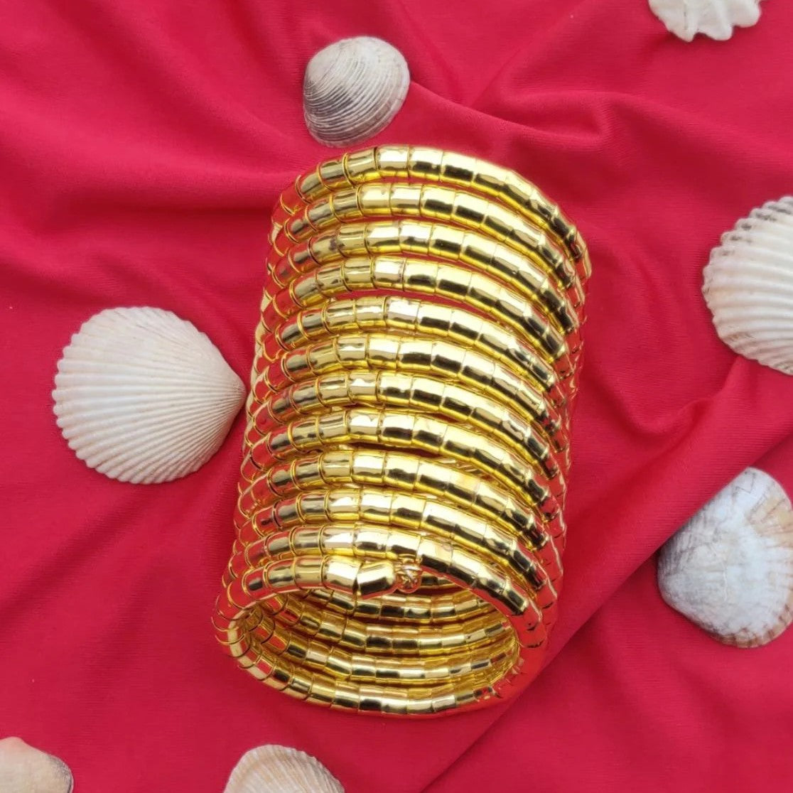 Gold-Plated Multi-Layered Spiral Bangle, Adjustable Bracelet For Women (1pc)