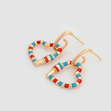 Gold-Plated Multicoloured Heart Charm Dangler Earrings
