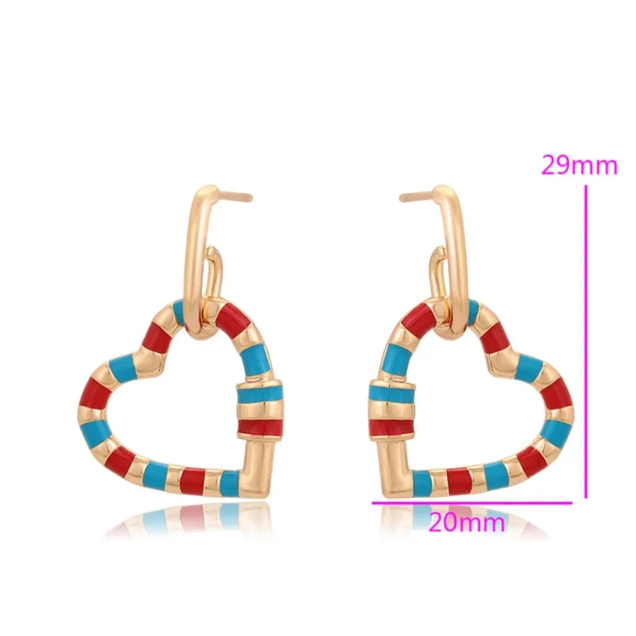 Gold-Plated Multicoloured Heart Charm Dangler Earrings