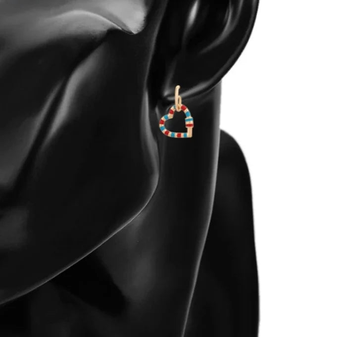 Gold-Plated Multicoloured Heart Charm Dangler Earrings