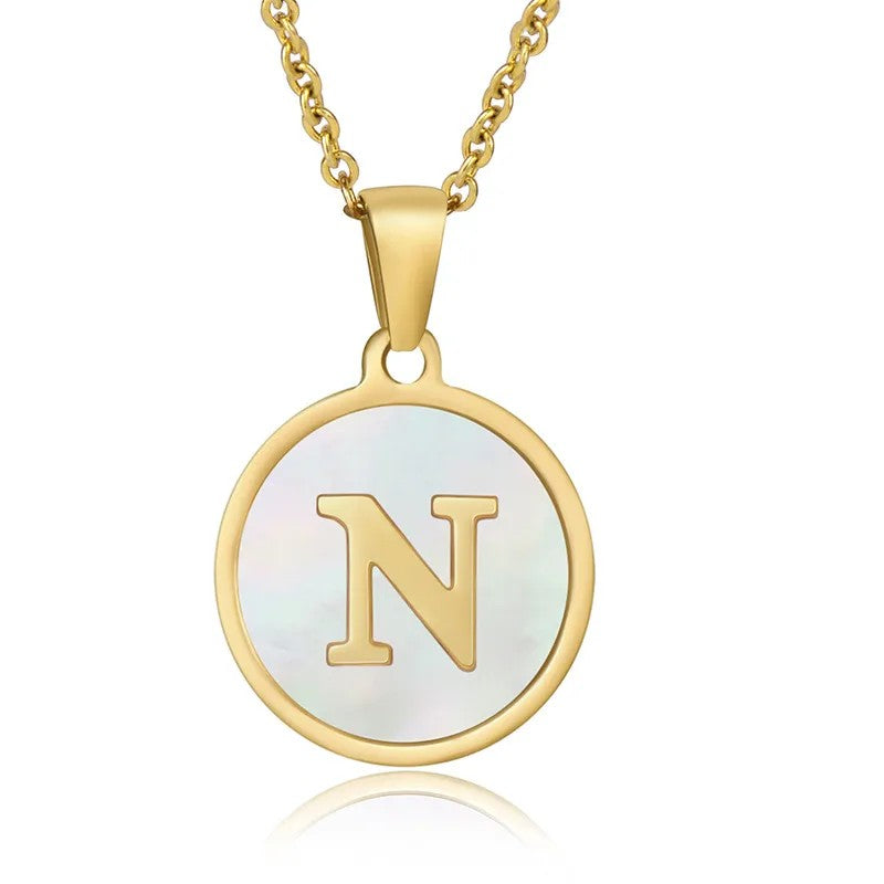 Gold-Plated N Initial Alphabet Pendant Necklace, Letter 'N' Jewellery, White