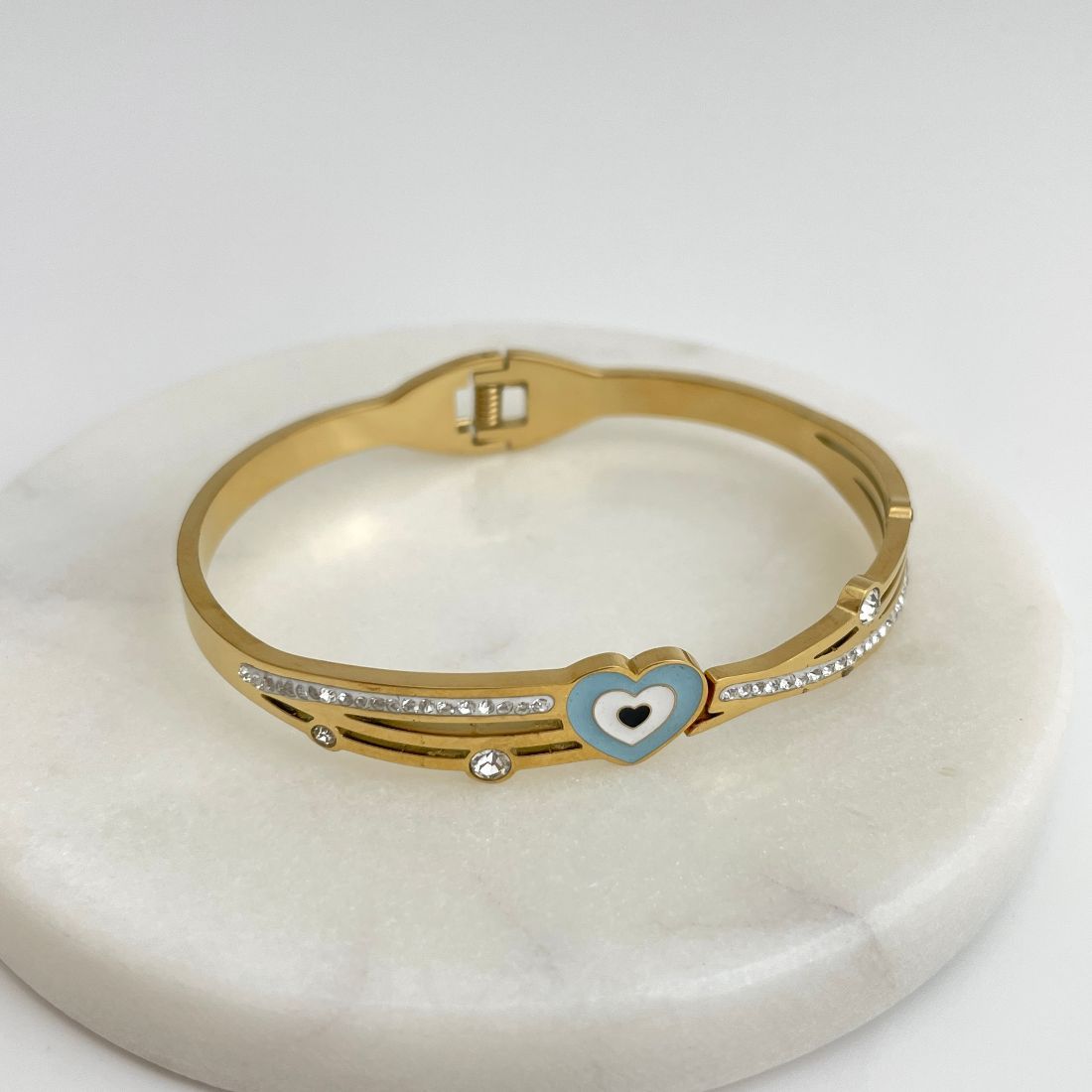 Gold-Plated Openable Evil Eye Heart AD Bracelet