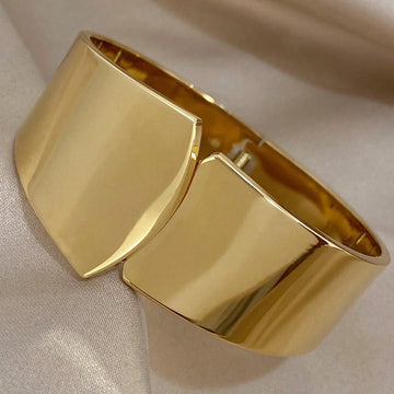 Gold-Plated Openable Stainless Steel Cuff Bracelet, Chunky Anti-Tarnish Kada