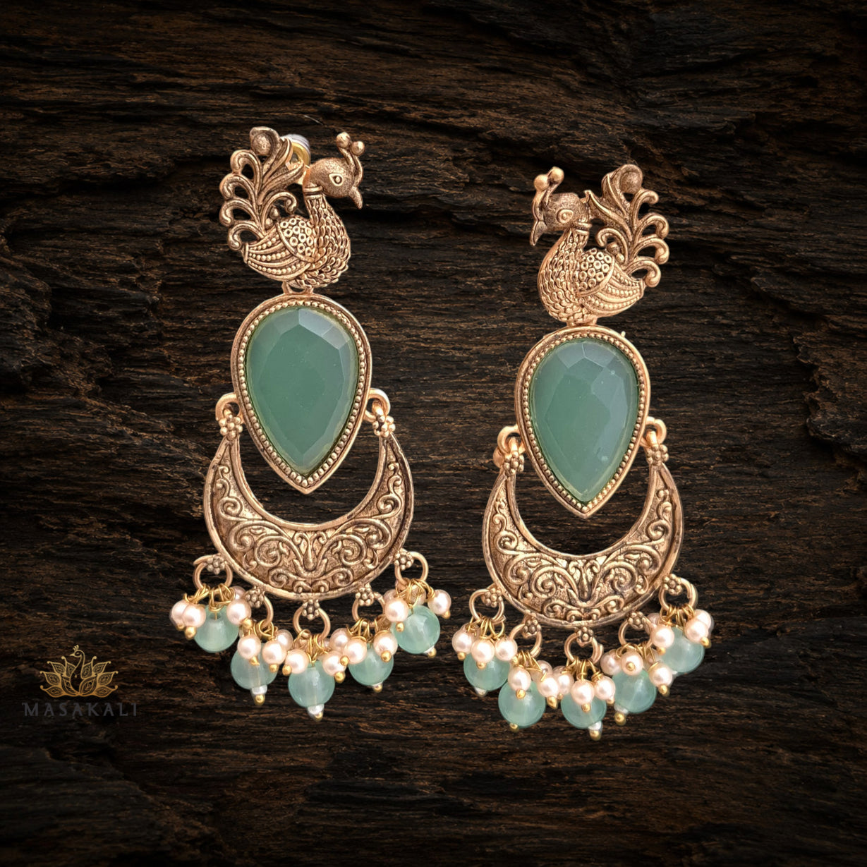 Gold-Plated Peacock Design Chandbali Dangler Earrings