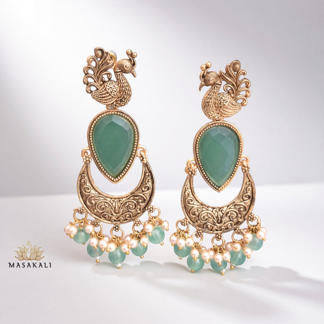 Gold-Plated Peacock Design Chandbali Dangler Earrings