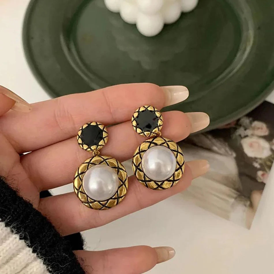 Gold-Plated Pearl Drop Korean Earrings