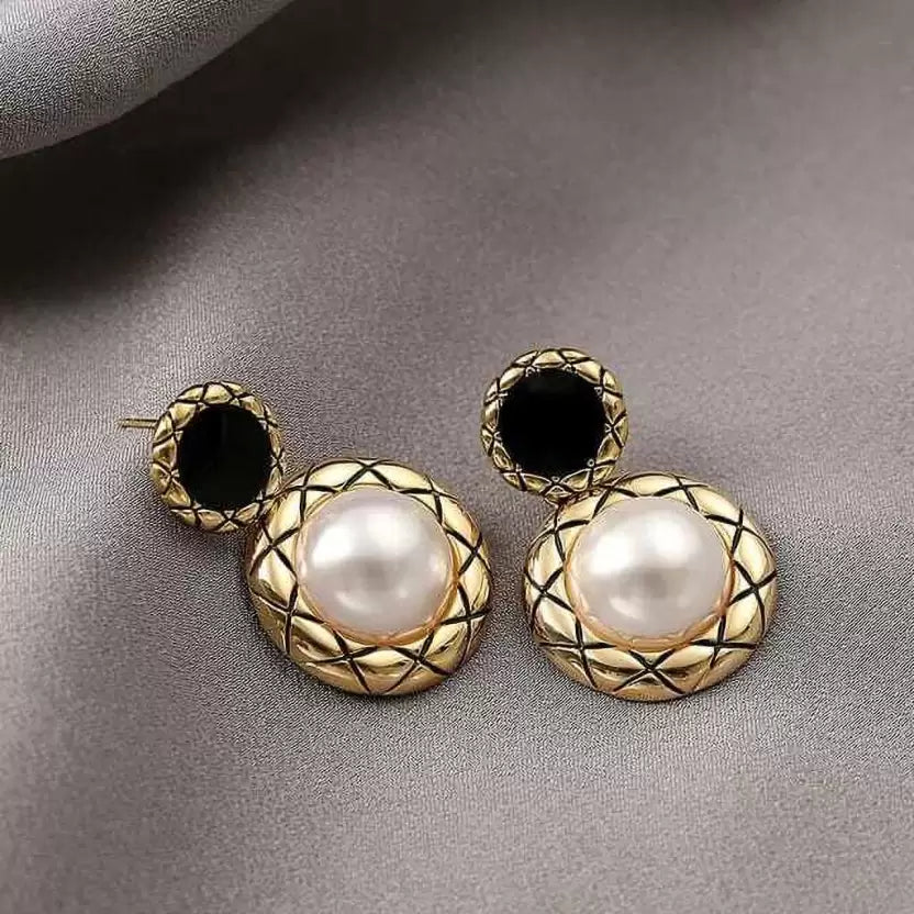 Gold-Plated Pearl Drop Korean Earrings
