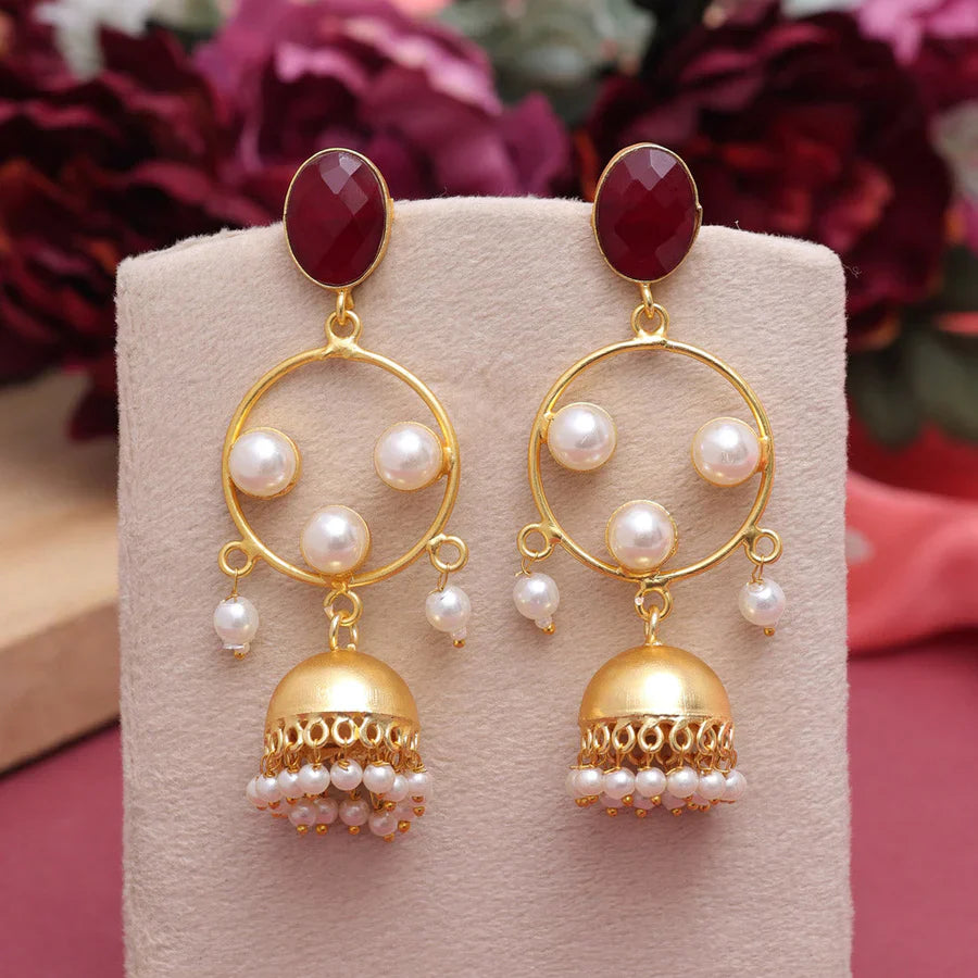 Gold-Plated Pearl Studded Amrapali Jhumka Earrings