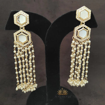 Gold-Plated Pearl & AD Stone-Studded Tassel Dangler Earrings