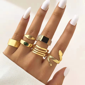 Gold-Plated Punk Fashion Stacking Rings 6-Pack