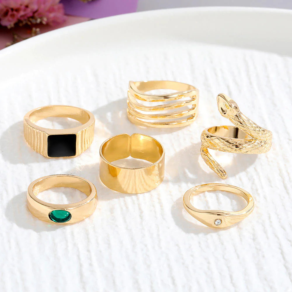 Gold-Plated Punk Fashion Stacking Rings 6-Pack