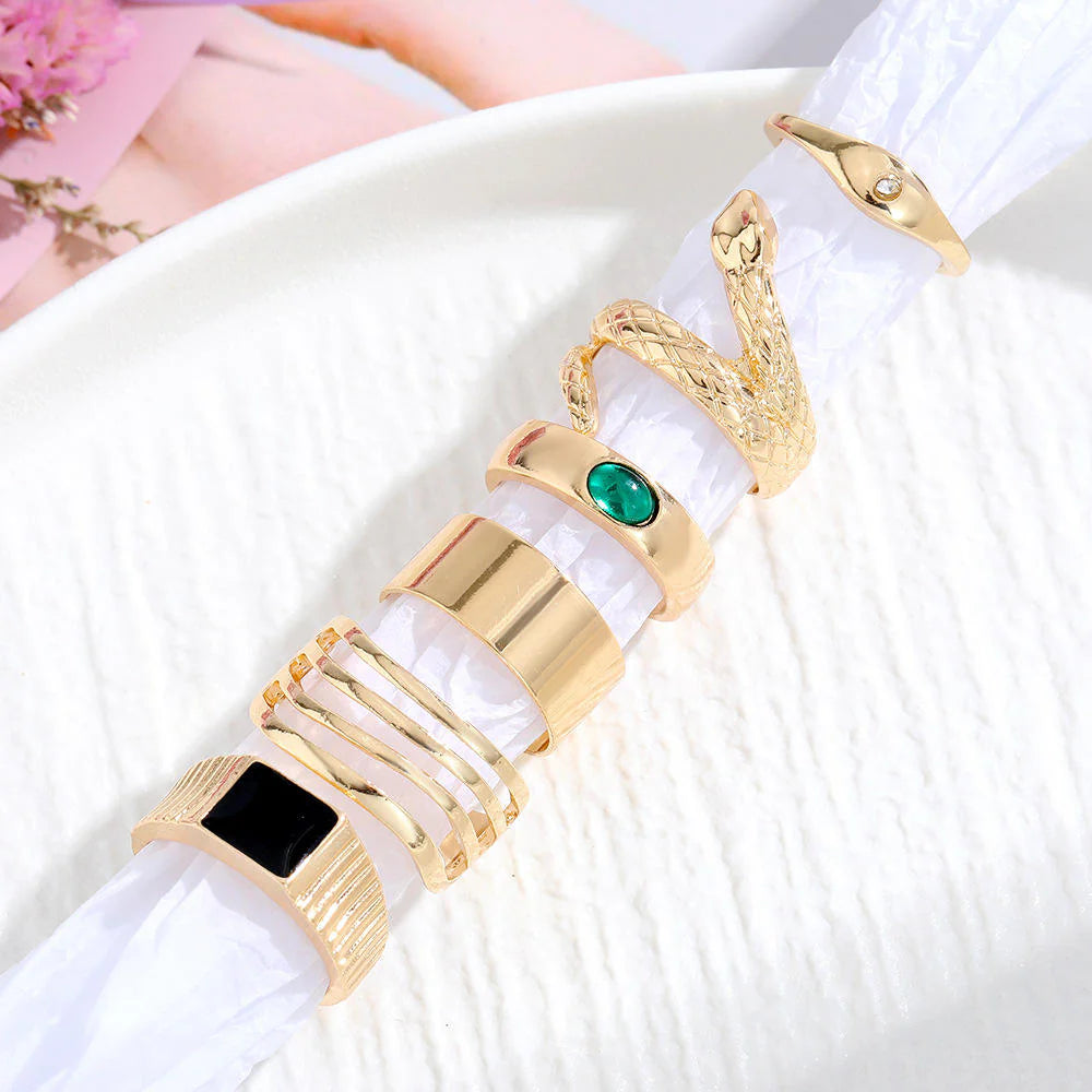 Gold-Plated Punk Fashion Stacking Rings 6-Pack