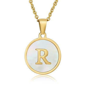 Gold-Plated R Initial Alphabet Pendant Necklace, Letter 'R' Jewellery, White