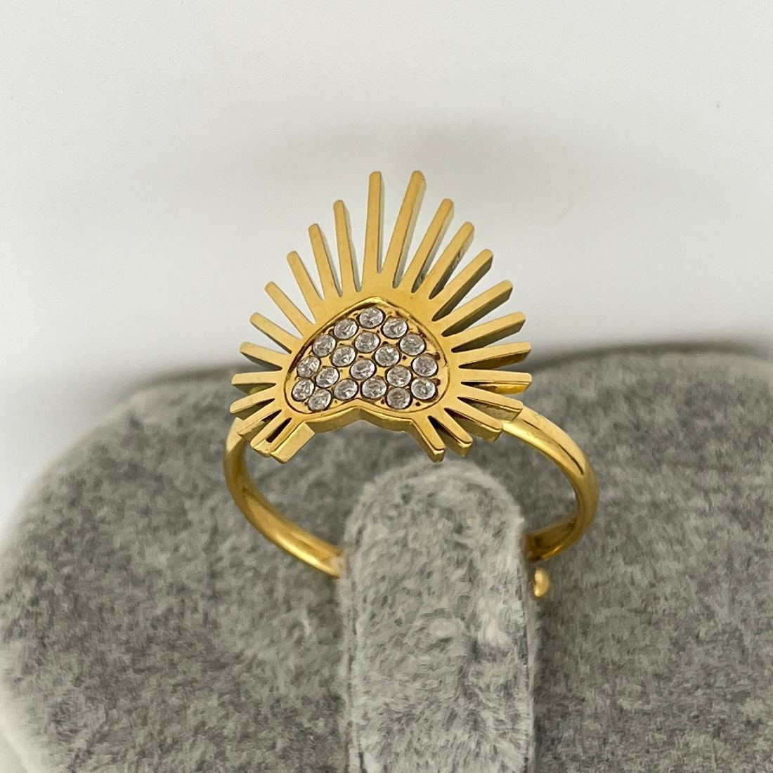 Gold-Plated Radiant Sacred Heart Zircon Embellished Adjustable Finger Ring