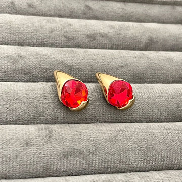 Gold-Plated Red Crystal Korean Stud Earrings